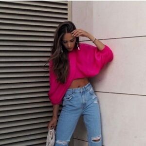 Zara Fuchsia Puff Sleeve Top Size XS